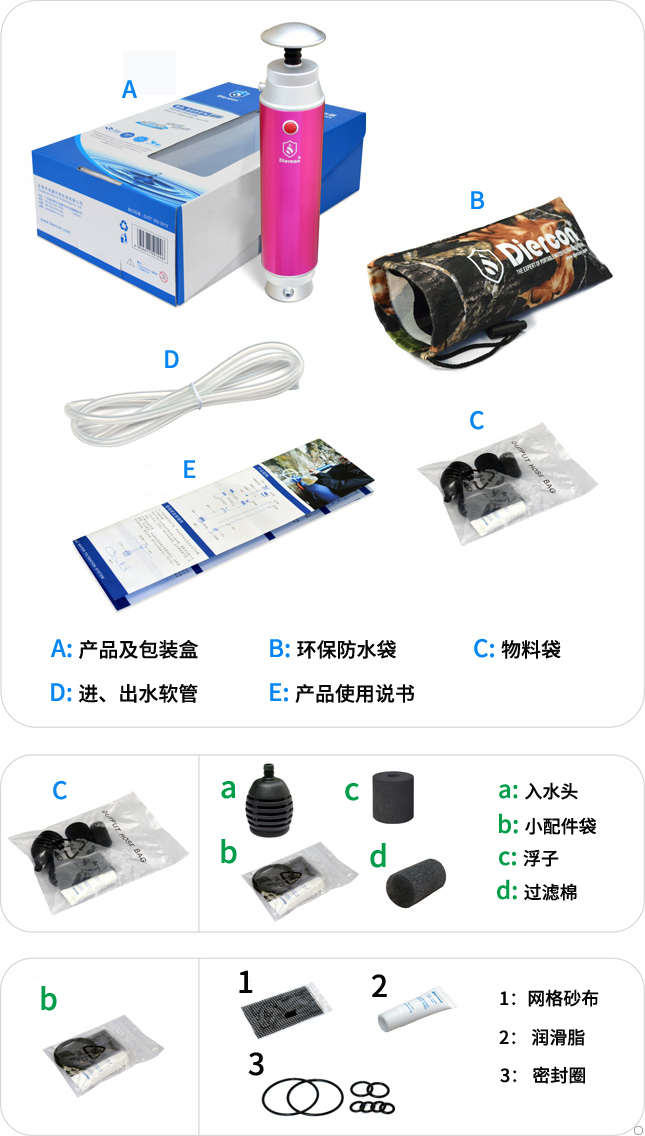 康米爾Diercon戶外便攜式直飲凈水器彩盒包裝明細