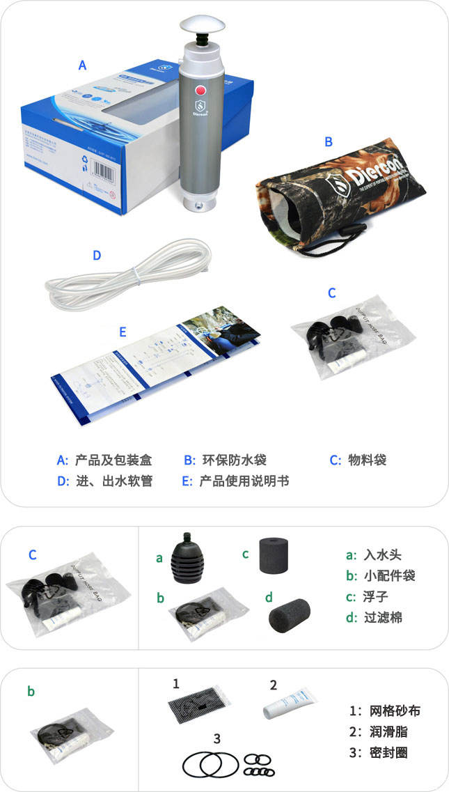 康米爾Diercon過(guò)濾裝備戶外凈水器KP彩盒包裝明細(xì)